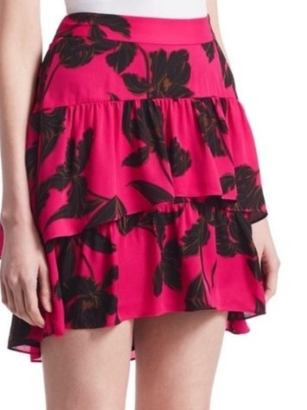A.L.C. Baxter Pink And Black Floral Silk Mini Skirt - Size 10